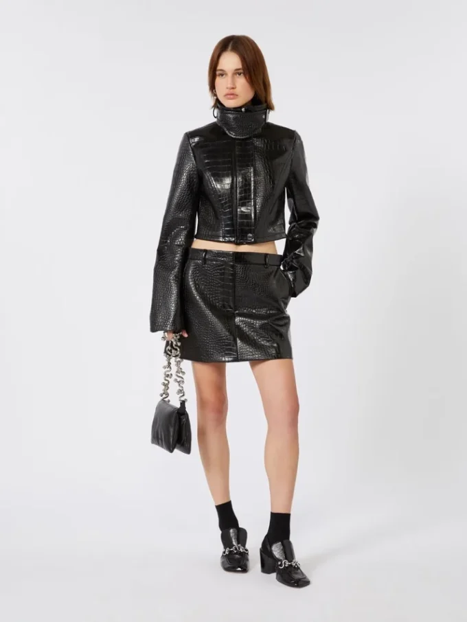 Alligator-look patent leather mini skirt, black Alligator-look patent leather mini skirt, black
