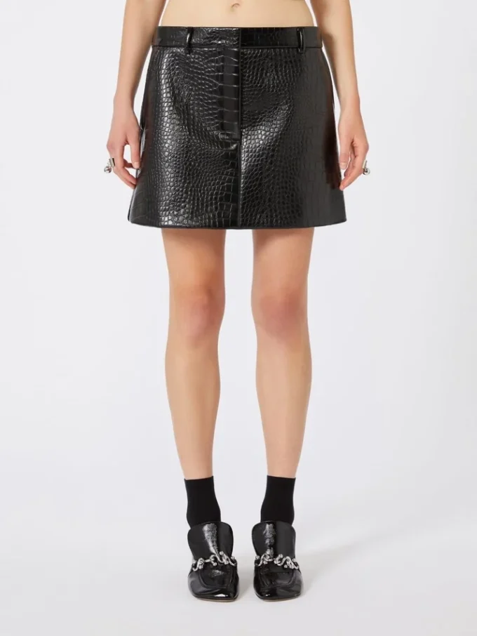 Alligator-look patent leather mini skirt, black Alligator-look patent leather mini skirt, black