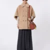 Alpaca and cashmere teddy fabric cape, beige