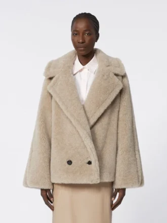 Alpaca and cashmere teddy fabric coat, sand