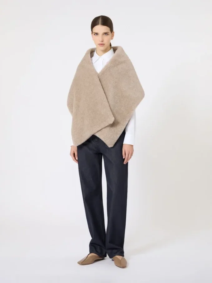 Alpaca and cashmere teddy stole, moss green