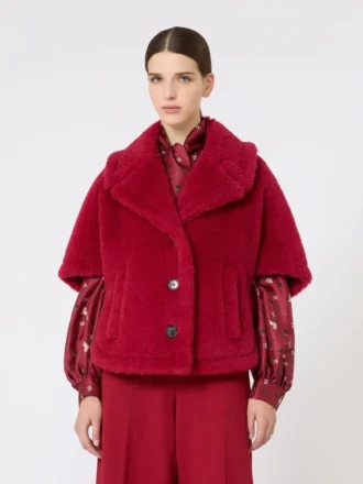 Alpaca and wool teddy fabric cape, red
