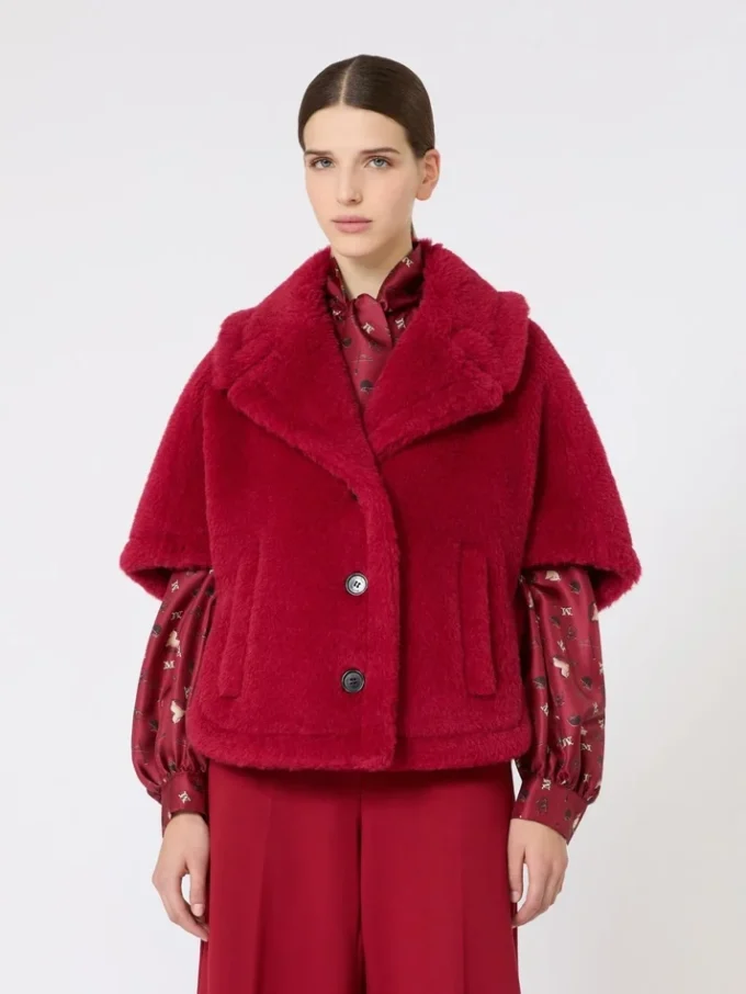 Alpaca and wool teddy fabric cape, red