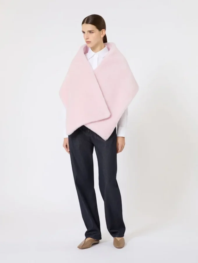 Alpaca and wool teddy stole, beige pink