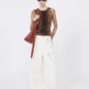 Animal-print bi-material top, beige shaded
