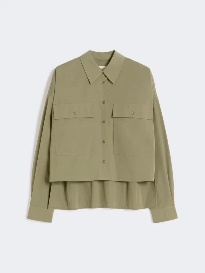 Asymmetrical washed cotton shirt, kaki