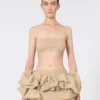 Bandeau bra in stretch viscose, camel