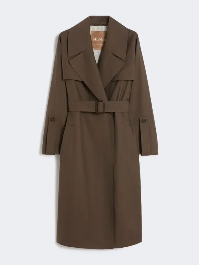 Belted water-repellent twill trench coat, chocolate Belted water-repellent twill trench coat, chocolate