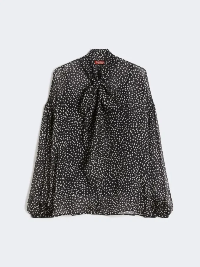 Blouse in printed chiffon, black