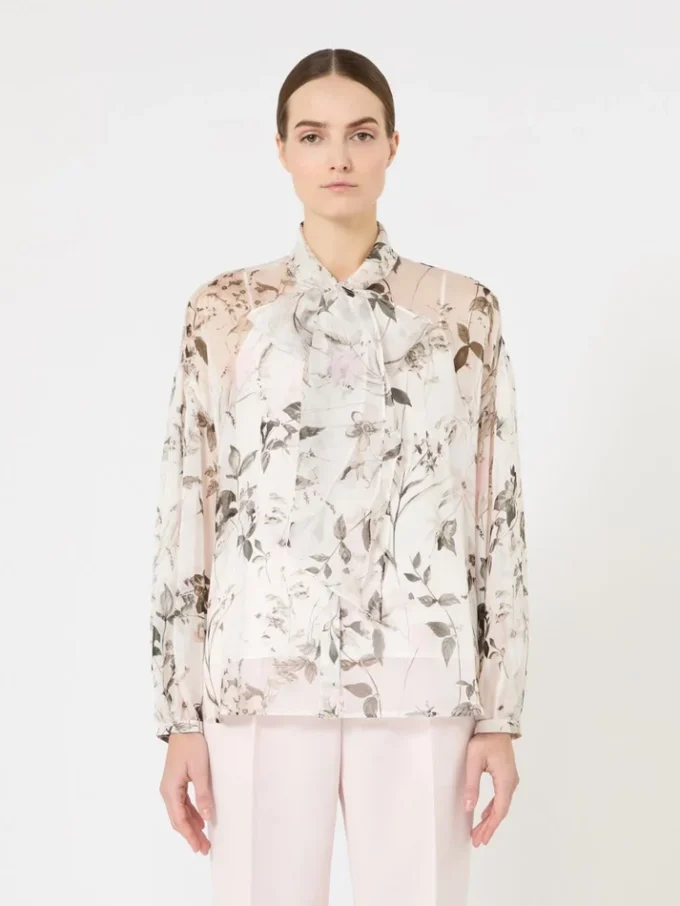 Blouse in printed chiffon, white