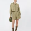 Boxy cotton panama shirt, olive green