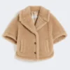 Boxy-fit alpaca and cashmere teddy fabric cape, beige