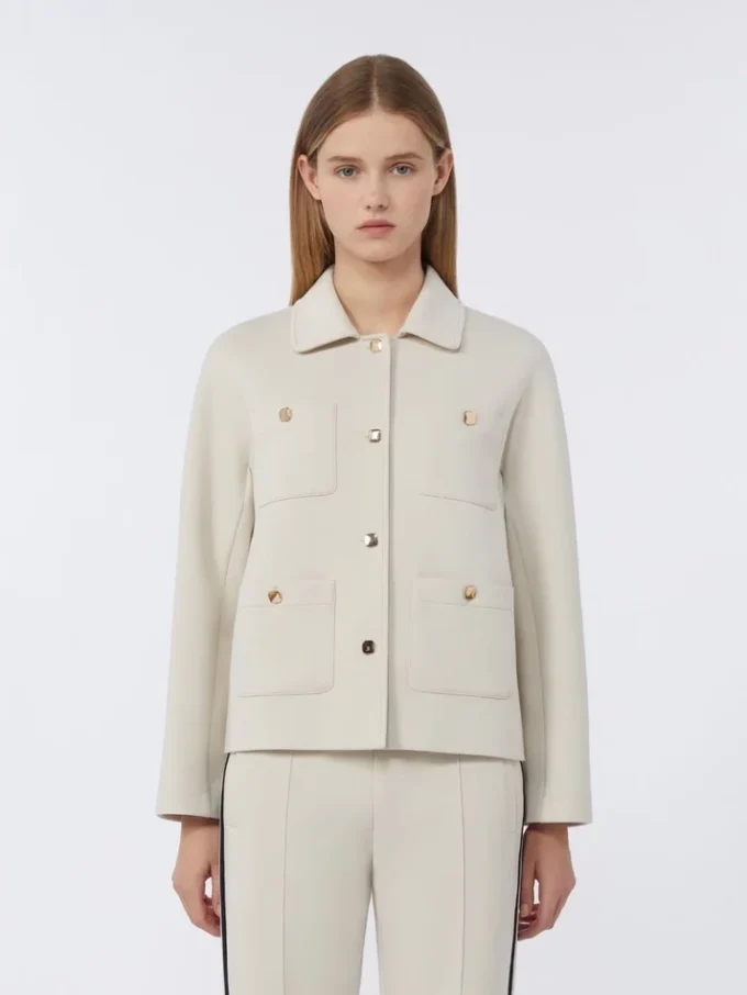 Boxy-fit scuba jersey jacket, ecru