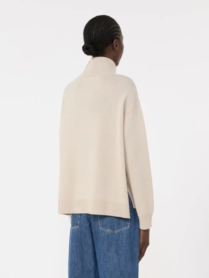 Boxy-fit wool and cashmere polo-neck sweater, white