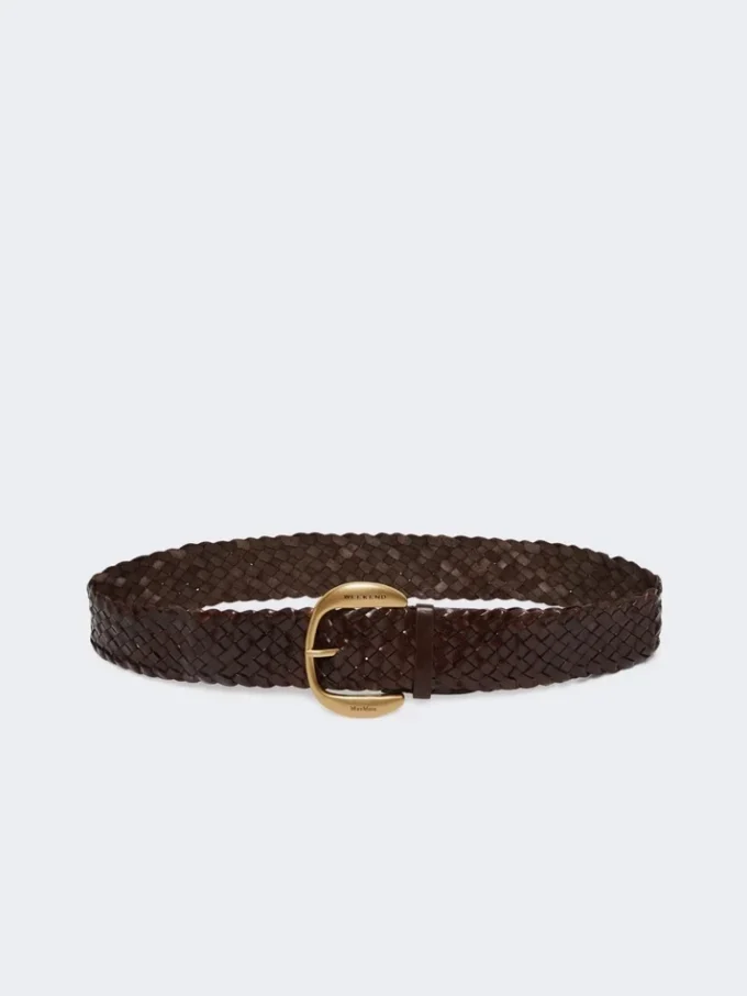 Braided leather belt, dark brown Braided leather belt, dark brown