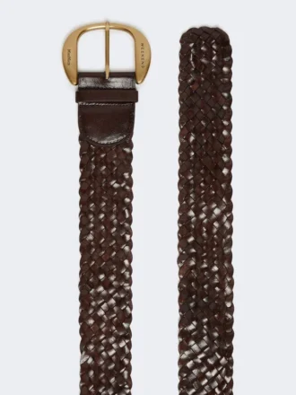 Braided leather belt, dark brown