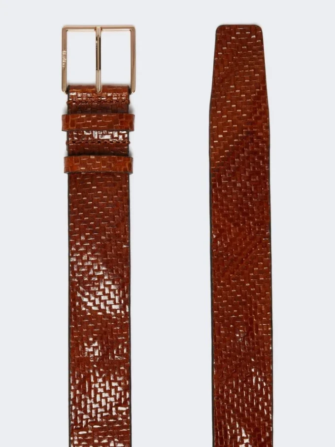 Braided leather belt, tobacco Braided leather belt, tobacco