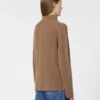Cable-knit wool and cashmere polo-neck sweater, mud