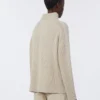 Cable-knit wool and cashmere polo-neck sweater, white