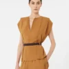 Cady blouse with flounce, caramel