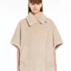 Cape in alpaca and wool teddy fabric, beige