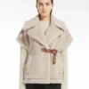 Cape in alpaca and wool teddy fabric, beige