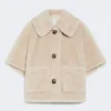 Cape in alpaca and wool teddy fabric, beige
