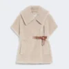 Cape in alpaca and wool teddy fabric, beige