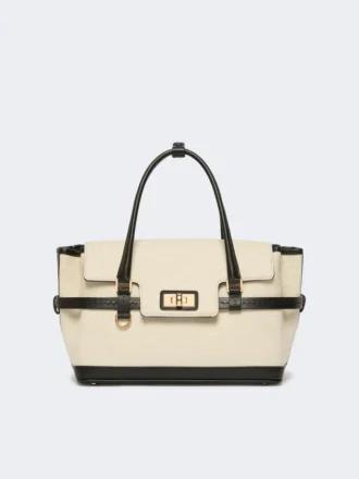 Chevron canvas and leather handbag, ice