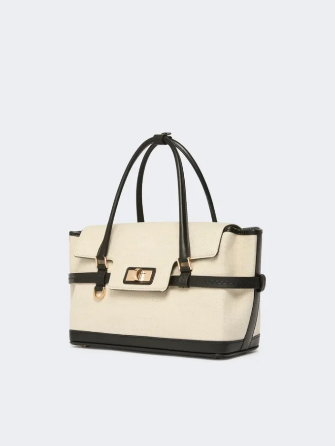 Chevron canvas and leather handbag, ice Chevron canvas and leather handbag, ice