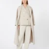 Coated fabric barrel-leg trousers, sand