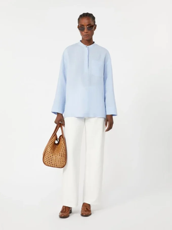 Cotton and linen 5-pocket trousers, white