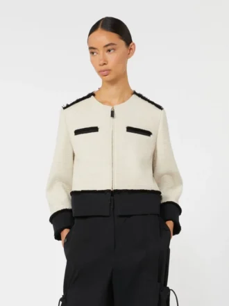 Cotton and linen basketweave jacket, beige
