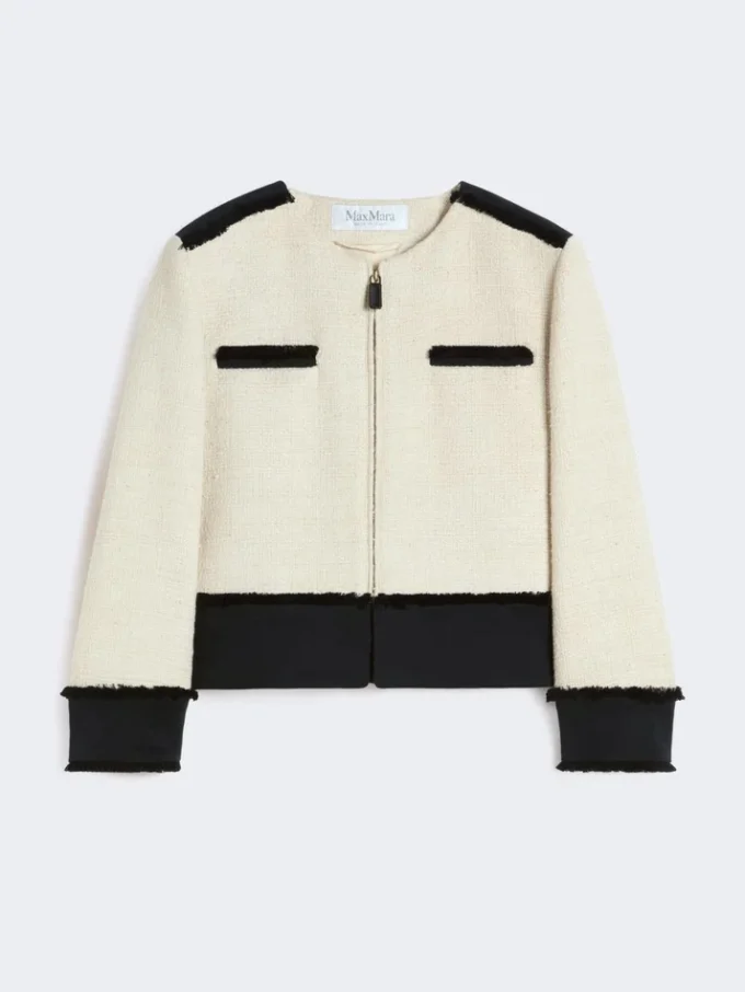 Cotton and linen basketweave jacket, beige
