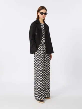Cotton and linen basketweave pea coat, black