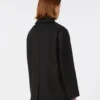 Cotton and linen basketweave pea coat, black