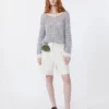 Cotton and linen canvas bermuda shorts, ecru