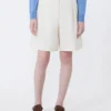 Cotton and linen canvas bermuda shorts, ecru