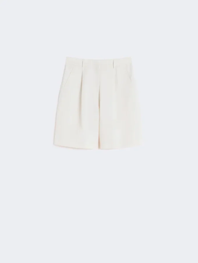 Cotton and linen canvas bermuda shorts, ecru