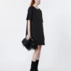 Cotton and linen canvas short dress, black Cotton and linen canvas short dress, black
