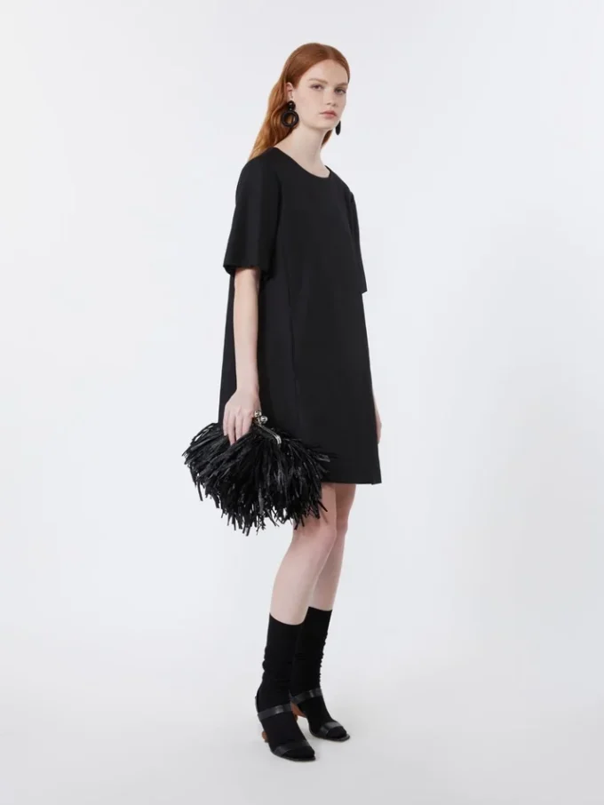 Cotton and linen canvas short dress, black Cotton and linen canvas short dress, black