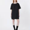 Cotton and linen canvas short dress, black Cotton and linen canvas short dress, black