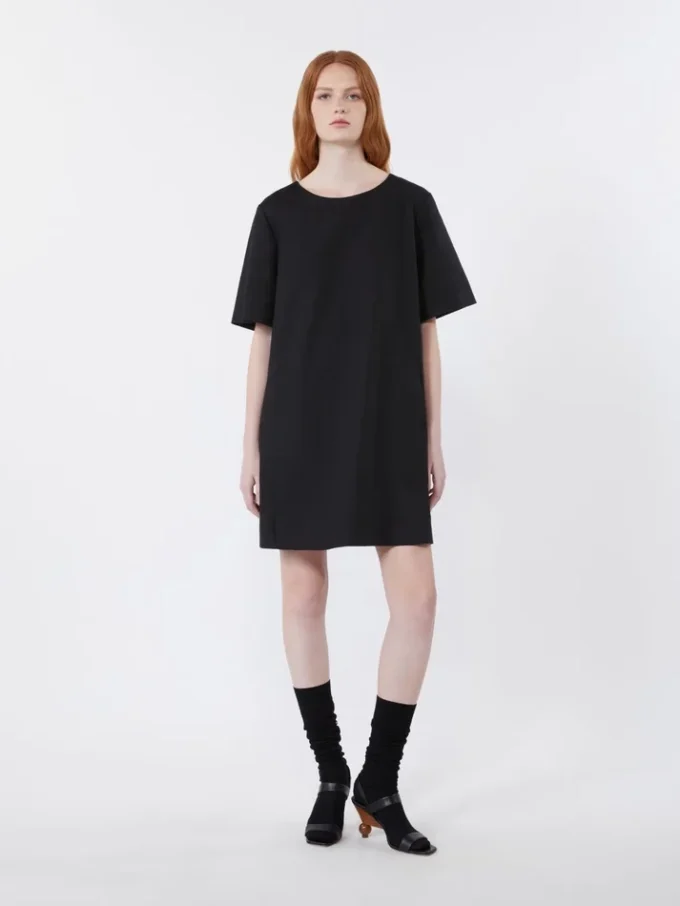 Cotton and linen canvas short dress, black Cotton and linen canvas short dress, black