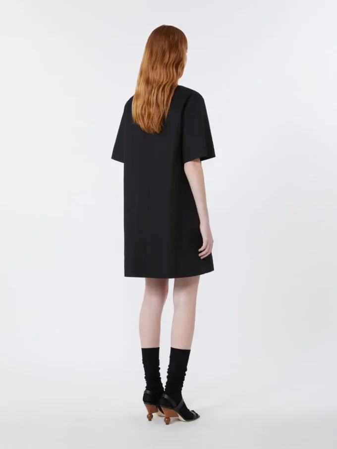 Cotton and linen canvas short dress, black Cotton and linen canvas short dress, black