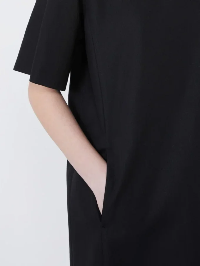 Cotton and linen canvas short dress, black Cotton and linen canvas short dress, black
