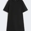 Cotton and linen canvas short dress, black Cotton and linen canvas short dress, black