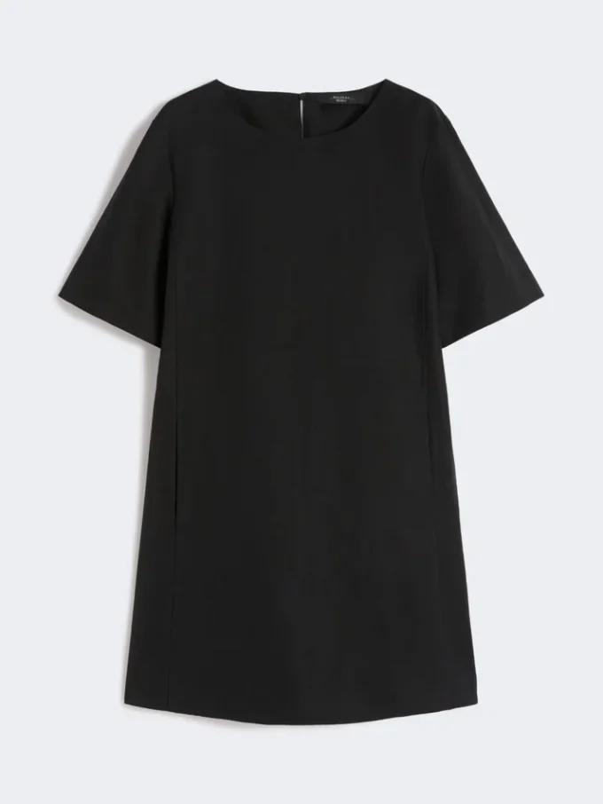 Cotton and linen canvas short dress, black Cotton and linen canvas short dress, black