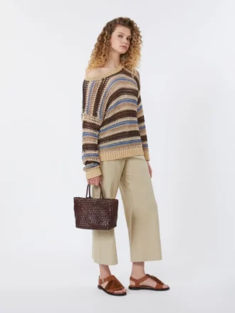 Cotton and linen canvas trousers, sand
