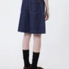 Cotton and linen denim bermuda shorts, navy