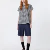 Cotton and ramie batavia shirt, navy